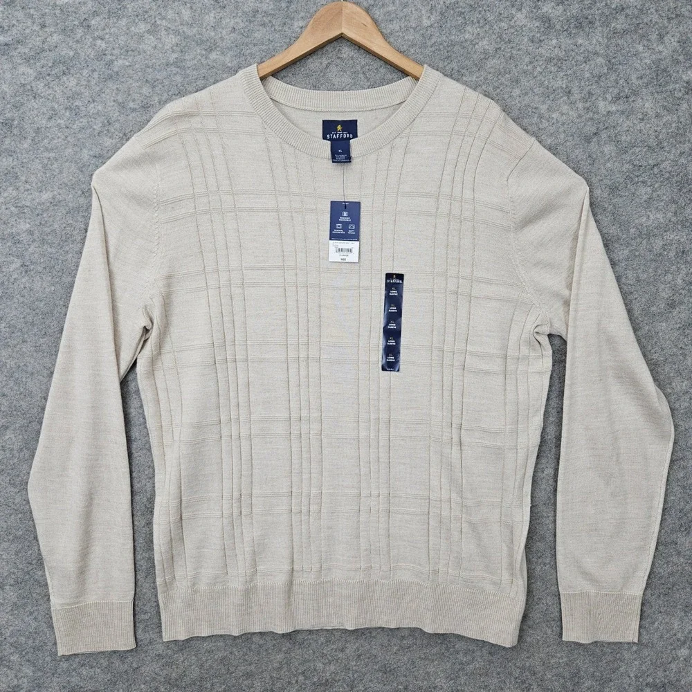 NEW Stafford Sweater Men's Taupe XL Wool Blend Textured Long Sleeve Pullover NWT